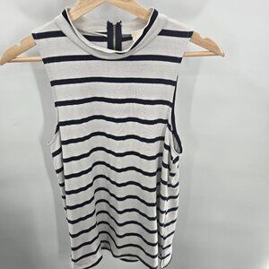En elle White Blue Horizontal Striped Nautical Sailor Tank Top Size Small